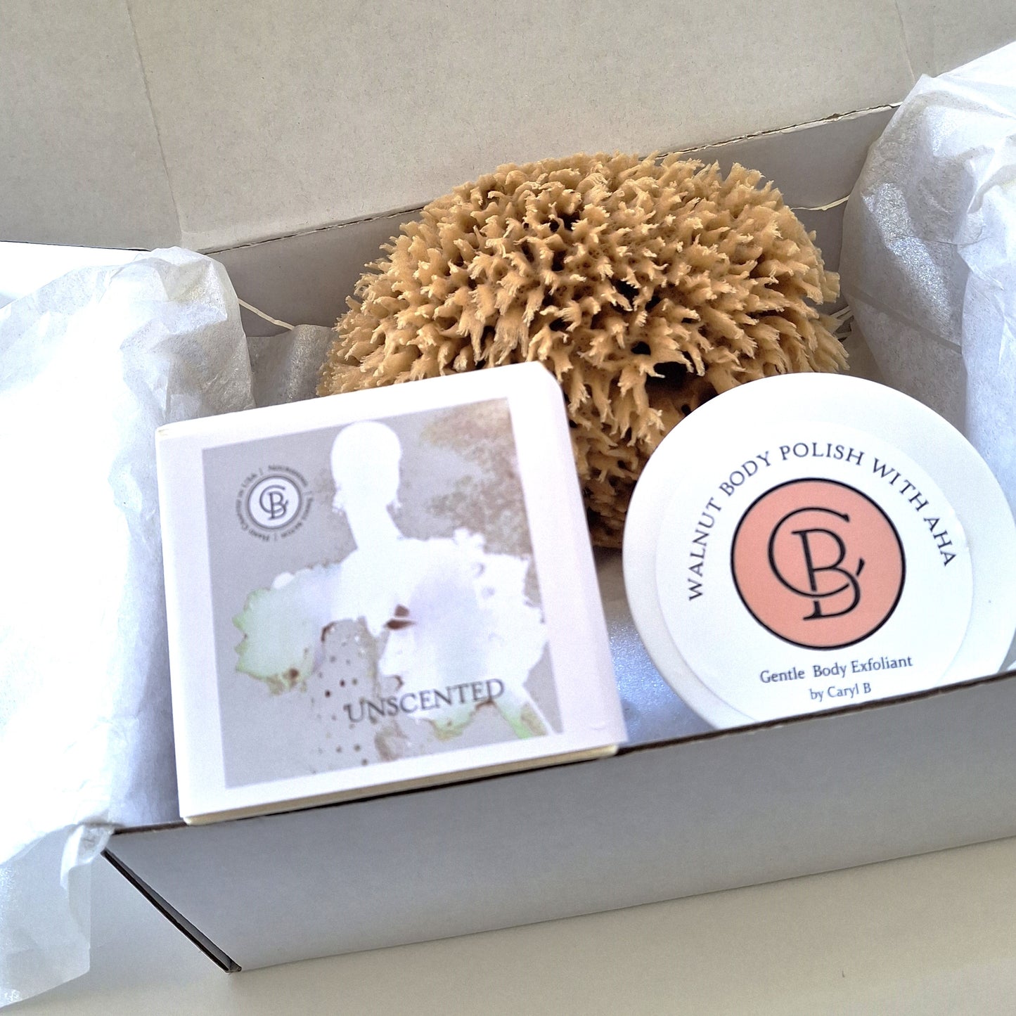 Gift Box Set With Natural Sea Sponge Body Exfoliant and Soap