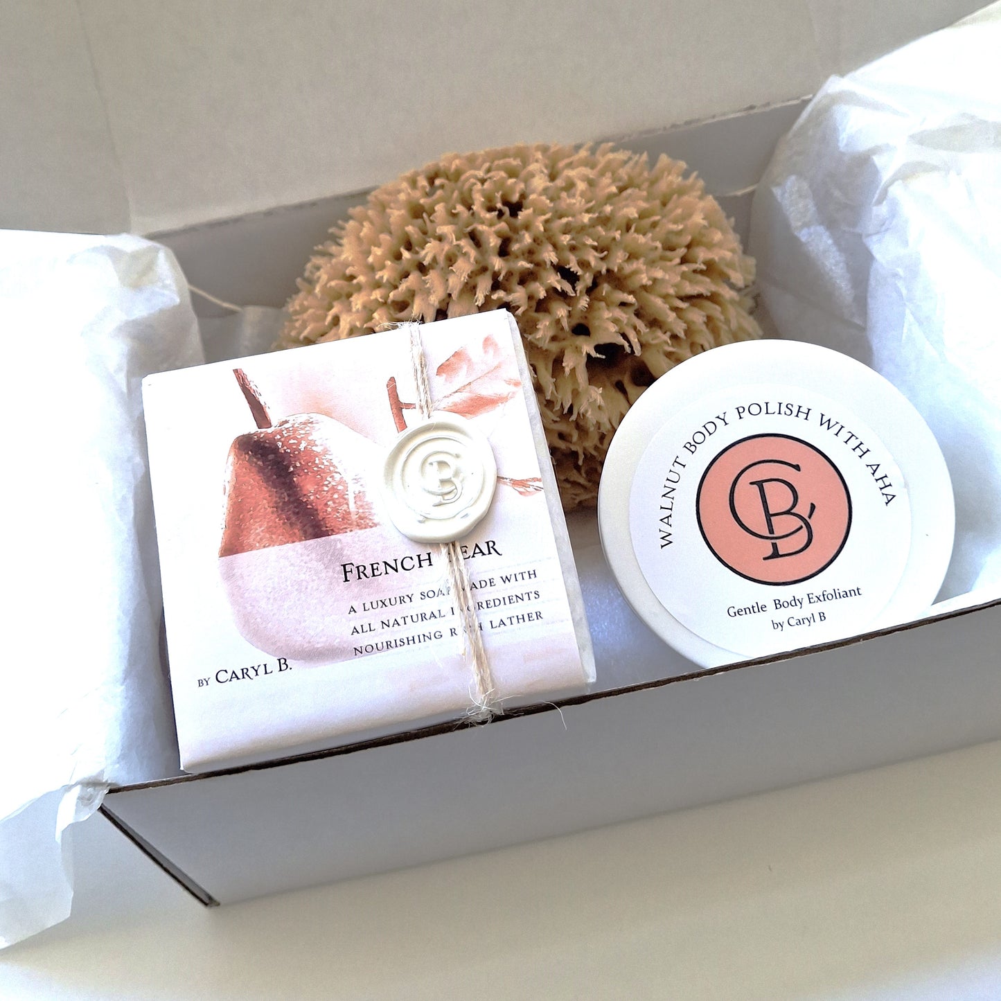 Gift Box Set With Natural Sea Sponge Body Exfoliant and Soap