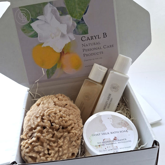 Gift Box With Unscented Goat Milk Bath Soak, Body Lotion, Organic Face and Body Wash