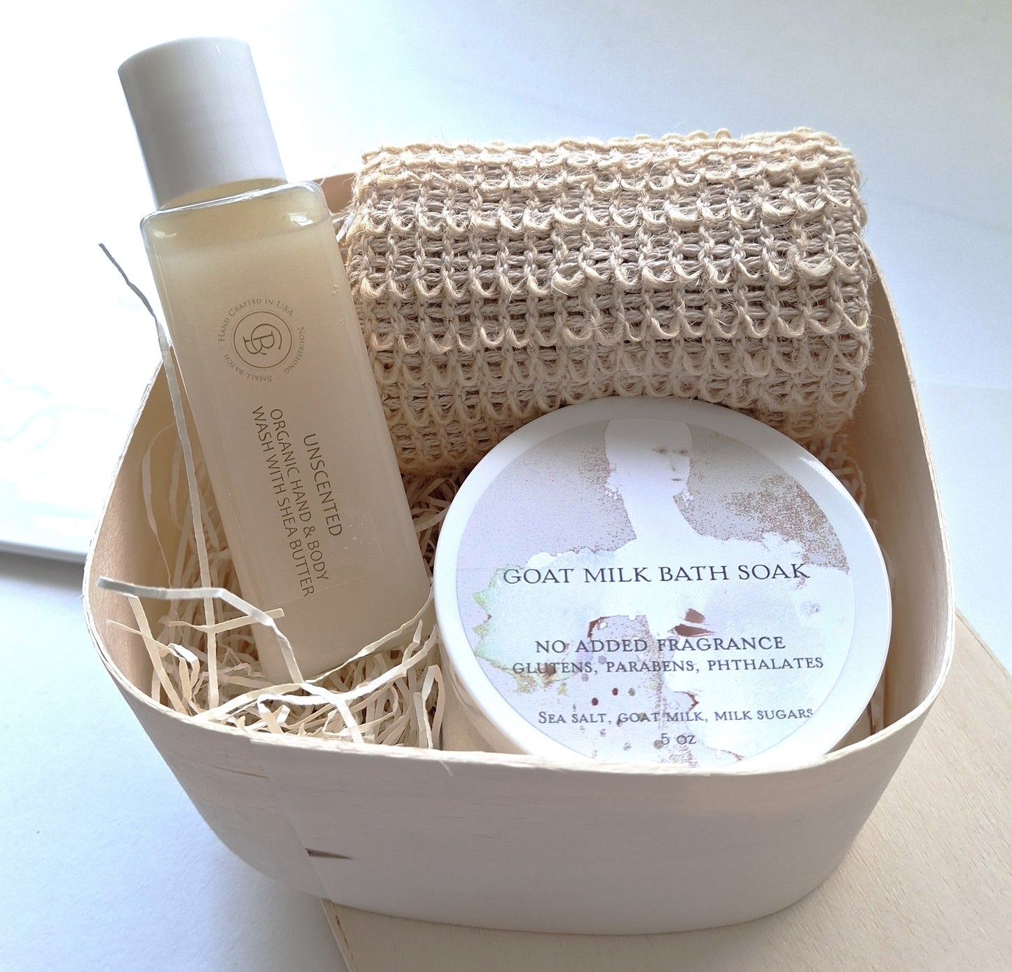 Gift Box With Unscented Goat Milk Bath Soak, Body Lotion, Organic Face and Body Wash