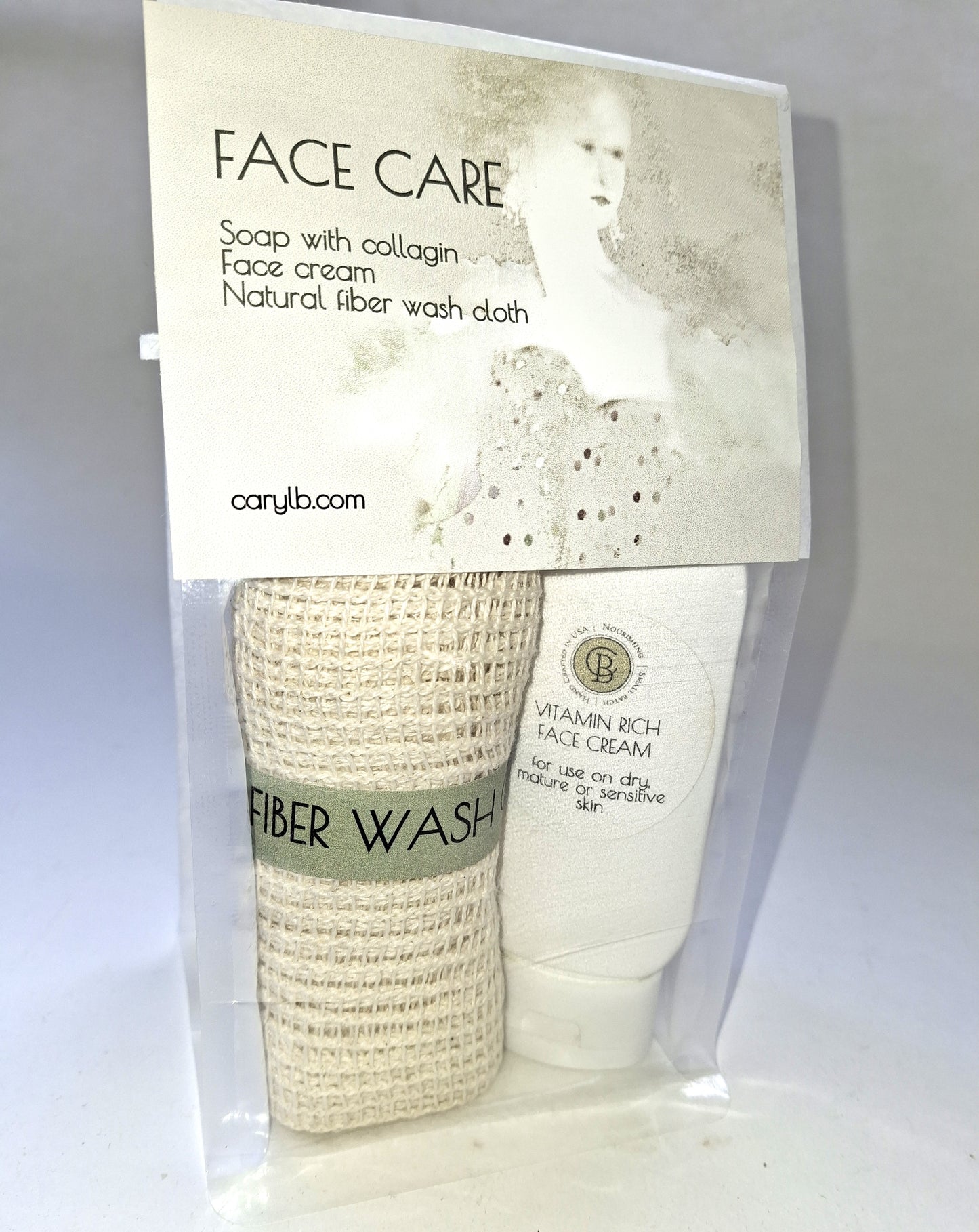 Face Care Gift Set...Face Cream, Soap Bar with Collagen, Natural Fiber Wash Cloth