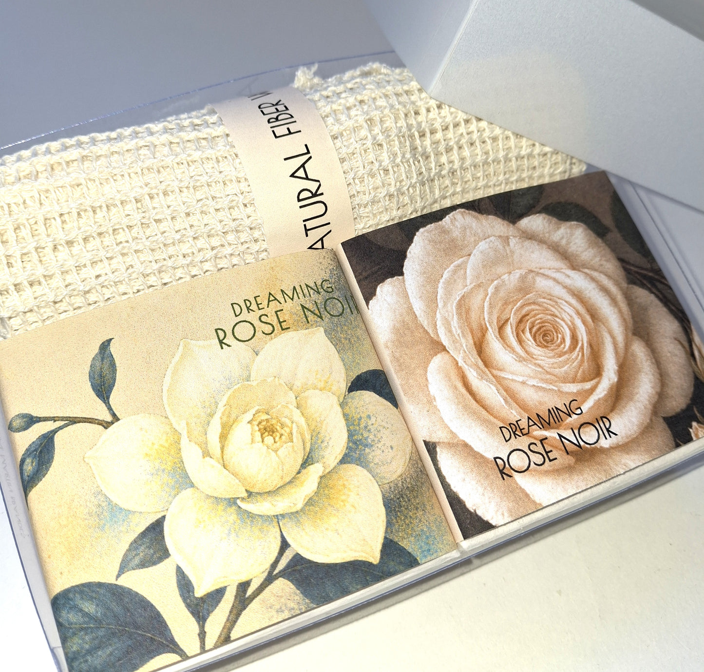 Gift Set 2 Soaps Floral Wrap with Natural Fiber Wash Cloth
