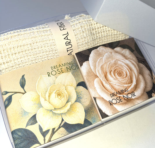 Gift Set 2 Soaps Floral Wrap with Natural Fiber Wash Cloth