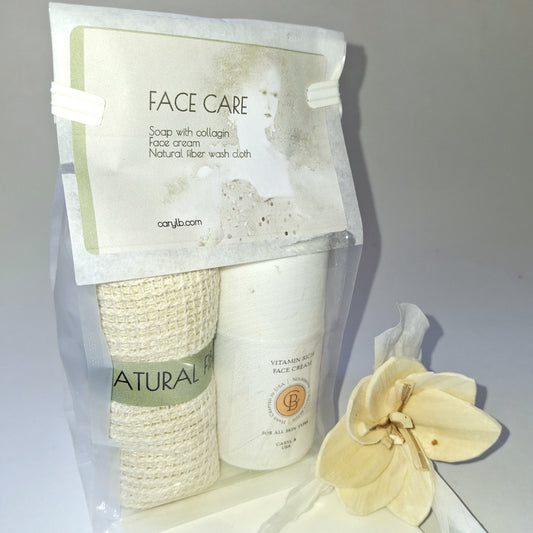 Face Care Gift Set...Face Cream, Soap Bar with Collagen, Natural Fiber Wash Cloth
