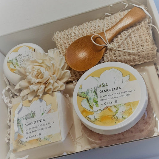 Gift Set with Soap Hand Cream Bath Salts Wash Cloth and Ceramic Tray